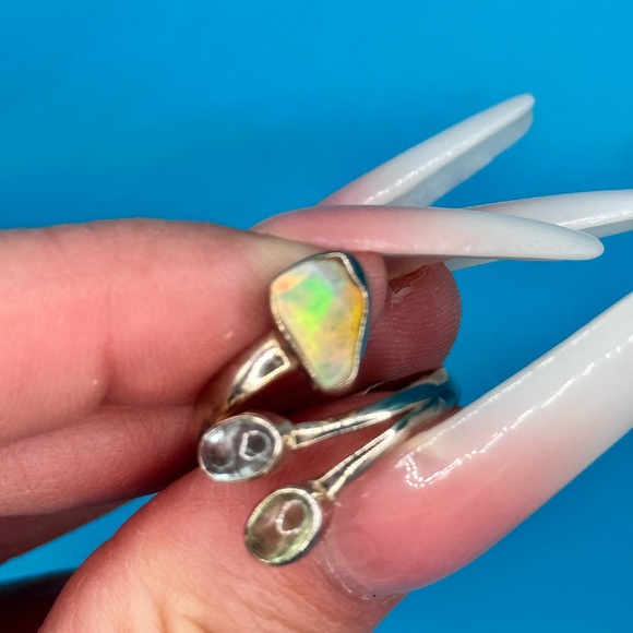 Ethiopian Opal With Blue & Green Kyanite 3- Natural Stone 925 Ring 😍 Sz. 8 - Picture 3 of 5